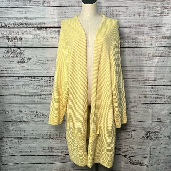 Ulla Popken 24/26 Textured Open Front Cardigan Sweater Plus Size Yellow Ribbed - Picture 1 of 10
